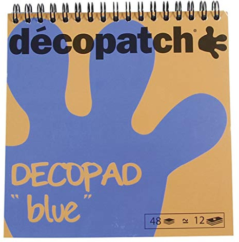 Décopatch BLOC040 - Bloc notes a spirale da 48 fogli di carta stampata 15x15 cm, motivi assortiti (12 fantasie x 4 volte), Blu