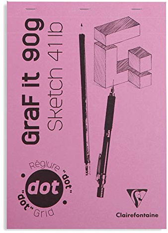 Clairefontaine - Ref 96692C - Graf It vit limmad prick rutnät skissblock (80 ark) - A4-storlek, 90 gsm ritpapper, rosa omslag, mikroperforerade ark, topplimmad