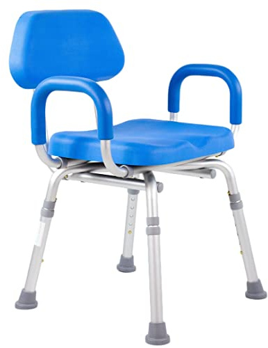 Padded Shower Chair and Bath Chair with Armrests and Back, Comfortable Deluxe Shower Chair for Inside Shower and Bathtub for Elderly and Seniors Safety, Adjustable Height, Institutional Quality, Blue