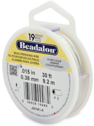 Beadalon 19-Strand Bead Stringing Wire, 0.015-Inch, Silver Color, 30-Feet