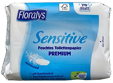 FLORALYS Set di 2 fogli di carta igienica umida Sensitive