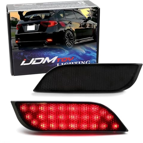 iJDMTOY Smoked Lens 26-SMD LED Bumper Reflector Lights Compatible With Subaru 2008-14 WRX/STI, 08-up Impreza, 13-up XV Crosstrek, Function as Rear Fog, Tail/Brake Lamps