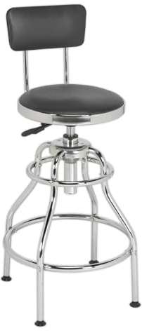 Sealey Scr14 Workshop Stool Pneumatic Adjustable Height Swivel Seat & Back Rest