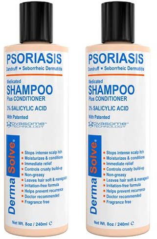 Dermasolve Scalp Psoriasis Medicated Shampoo & Conditioner - Naturally Heals Dandruff Seborrheic Dermatitis Itchy Flakey Inflamed Skin & Provides Soothing Moisturizing Relief - 8 oz bottles (2 Pack)