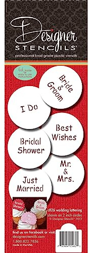 Designer Stencils Wedding Lettering Cookie Stencil Set, (BRIDE & GROOM - BEST WISHES - JUST MARRIED - I DO - BRIDAL SHOWER - MR. & MRS) Beige/semi-transparent