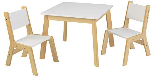 KidKraft Wooden Modern Table & 2 Chair Set, Children's Furniture, White & Natural, Gift for Ages 3-8