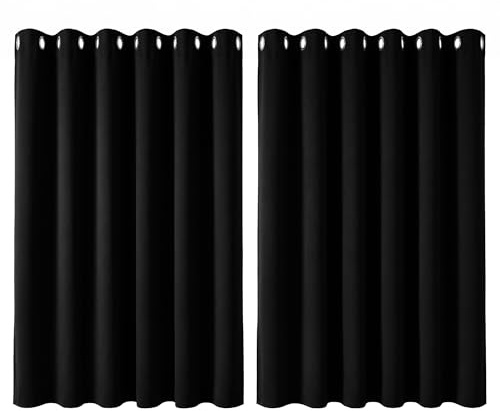 Deconovo Thermal Insulated Wide Black out Curtains Energy Saving Noise Reducing Eyelet Blackout Curtains for Bedroom Living Room, 90 x 54 Drop Inch, 1 Pair, Black