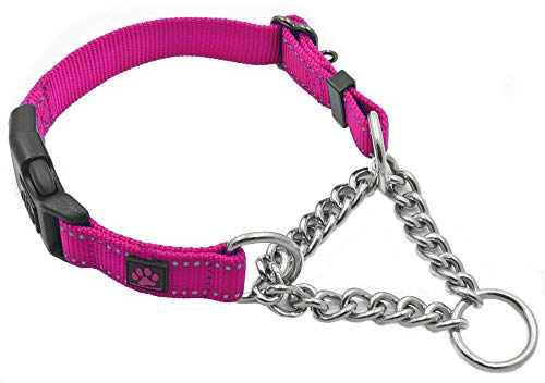 Max and Neo Stainless Steel Chain Martingale Collar - We Donate to a Dog Rescue for Every Collar Sold (Small, Pink)
