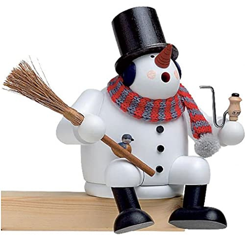 KWO Smoking Man Figurine, Snowman, 17 cm, Wood, Multi-Colour, 30 x 30 x 17 cm