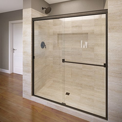 Basco Classic Semi-Frameless Sliding Shower Door, Fits 40-44 in. W x 65 in. H, 3/16 in. Clear Tempered Glass, Oil Rubbed Bronze