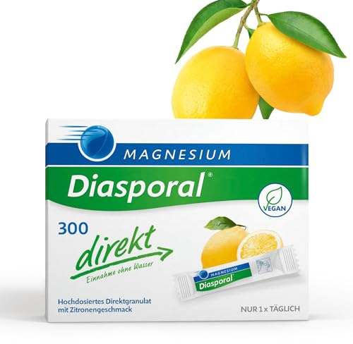 Magnesium-Diasporal 300 direkt | 300 mg Magnesium Sticks | Fruchtig-milder Zitronengeschmack | Ideal für unterwegs | Ohne Zucker, glutenfrei und vegan | Einfache Einnahme ohne Wasser | 20 Sticks