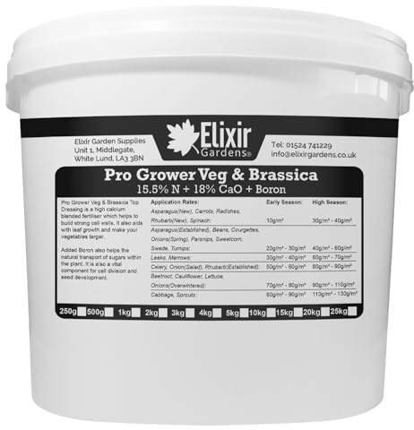 Elixir Gardens | Vegetable & Brassica Granular Fertiliser | Calcium + Nitrate + Boron | Quick Release | NPK 15.5% N - 18% CaO + Boron | 250g-25kg in Bag or Tub | Treats Upto 100sqm | 1kg Tub
