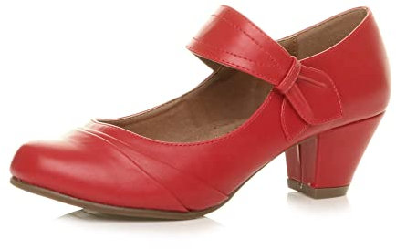 Ajvani Womens Ladies mid Heel Mary Jane Strap Smart Work Comfort Court Shoes , Red Matte, 5 UK