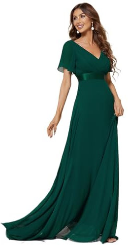Ever-Pretty Women's Glamorous Double V-Neck Ruffles Padded Evening Dress, 14, Dark Green
