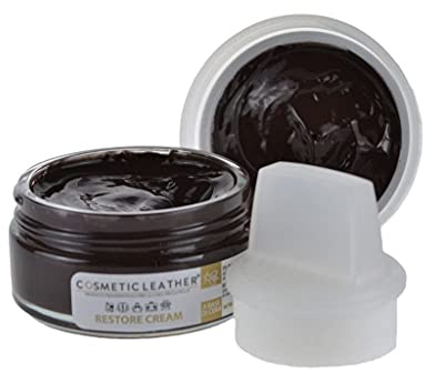 Cosmetic Leather Crema per Scarpe Autolucidante 50 ml Marrone scuro con Spugna Applicatore - Cera Protettiva per Scarpe in Pelle e Sintetiche, Lucidatura Facile e Duratura