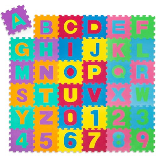 tectake® Tappeto Gioco Bambini Puzzle 189x189x1cm, Tappeto Bimbi Puzzle 86 pezzi, Lettere e Numeri Gomma EVA, Giochi Montessori, Regalo Neonato, Giochi Neonato, Lista Nascita Bebè, Cameretta Bambino