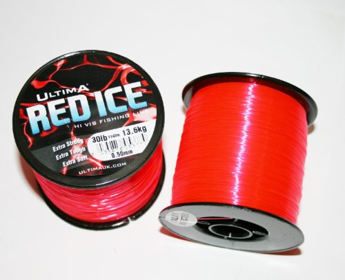 Ultima Red Ice, Forte Lenza da Pesca in Mare ad Alta visibilità. Unisex Adulto, Rosso Fluo, 0.50 mm-30.0 lb