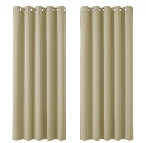 Deconovo Window Treatment Super Soft Room Darkening Curtains Thermal Insulated Eyelet Curtains for Kids 66 x 90 Inch Beige 2 Panels