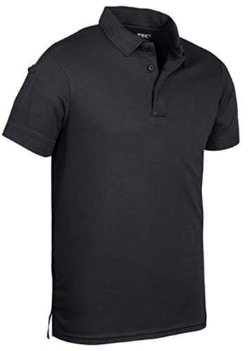 Mil-Tec Tactical Quick Dry Poloshirt Herren • Kurzarm Polo mit Klettfläche & Ärmeltaschen • Atmungsaktives & schnelltrocknendes Funktionsshirt • T-Shirt für Freizeit, Einsatz, Arbeit • Schwarz, L