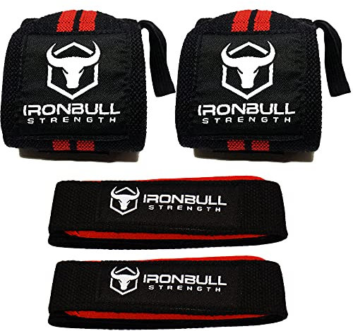 Handgelenkbandagen + Zughilfen (je 1 Paar) von Fitgriff - [Wrist Wraps + Lifting Straps] für Fitness, Kraftsport, Bodybuilding, Krafttraining und Crossfit Training - für Damen und Herren