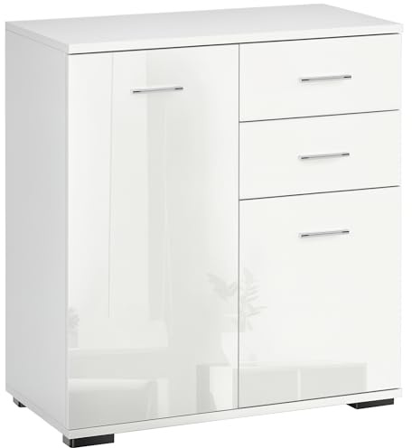 HOMCOM Sideboard Modern Storage Cabinet 2 Doors High Gloss White