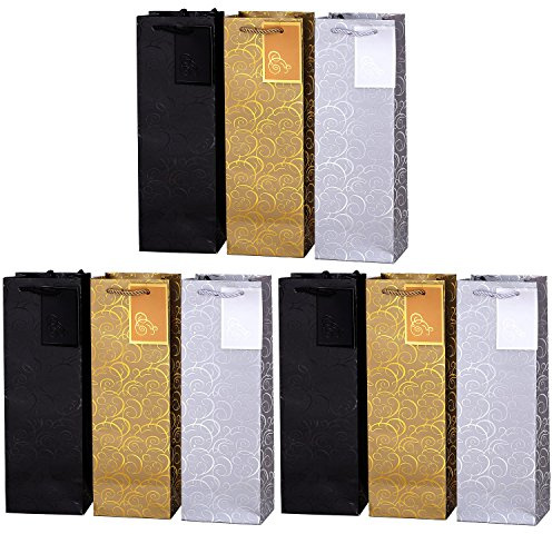 9-pack presentpåsar för flaskor guld silver svart påsar för vin och även för mousserande vin eller champagne 36x12x10 cm