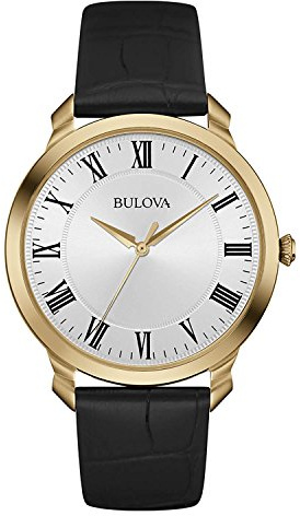 Bulova Men's Classic 3-Hand Quartz Black Leather Strap Watch, Roman Numeral Markers, 41mm Style: 97A123