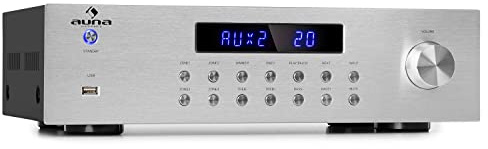 AUNA Amplificador Audio Bluetooth para Equipo de Musica, Amplificador HiFi, AV y Control de Agudos y Bajo, Amplificadores Sonido con Subwoofer, 4 Canales de Audio y Altavoz con Mando a Distancia