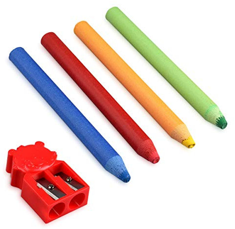 Navaris Tailor's Chalk Pencil Set - Set of 4 Water Soluble Chalk Pencils with Sharpener - Sewing Marker Pens for Fabric, Blackboard, Glass - Coloured