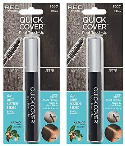 RED by KISS Quick Cover Root Touch Up Rescue (Black 2 Pack), Mascara Natural Water-Resistant Temporary Gray Concealer Cover Up Brush for Hair Mustache & Beard, Formulated with Jojoba Oil