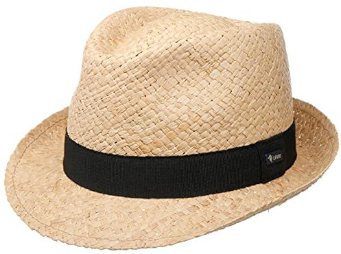 Lipodo Mantigo Trilby Raffiahut Damen/Herren - Made in Italy - Aus 100% Stroh (Raffia) - Strohtrilby mit einfarbigem Hutband - Moderner Unisex-Strohhut - Frühling/Sommer Natur XL (60-61 cm)