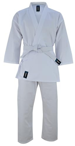 Playwell Kampsport nybörjare student 100 % bomull karate vit uniform - ny (gratis vitt bälte) (2/150 cm)