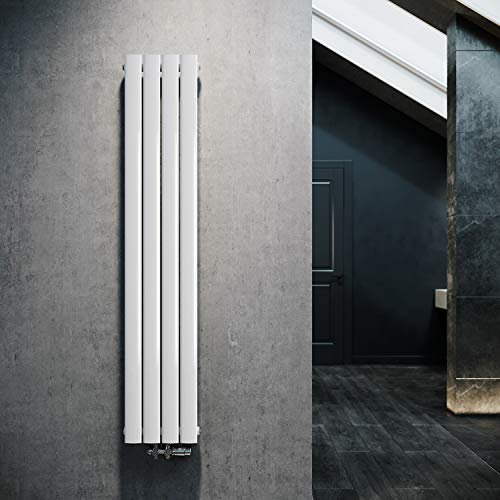 ELEGANT Radiateur au design plat vertical, blanc, 1600 x 308 mm, avec multibloc chromé, thermostat, double couche, raccord central
