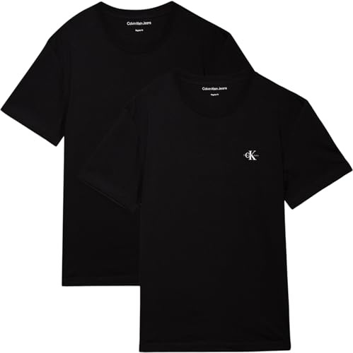 Calvin Klein Herren 2er Pack T-Shirts Kurzarm Monologo aus Baumwolle, Schwarz (Ck Black/Ck Black), XXL