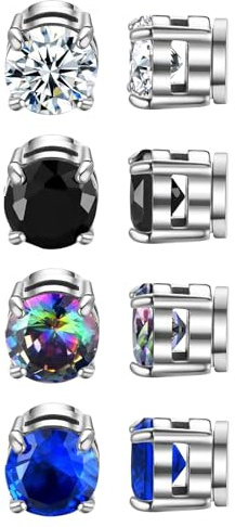 JewelryWe Magnetiska örhängen set för män och kvinnor i rostfritt stål, cubic zirconia, magnetiska stiftstift, falska pluggar, tunnel, öronklämma, icke-piercingsklämmor, 8 mm, Rostfritt stål
