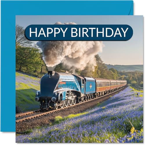 Carte d'anniversaire pour les amateurs de train – Trains à vapeur colvert – Carte d'anniversaire pour amis, famille, collègue, 145 mm x 145 mm, cartes de vœux Trainspotter