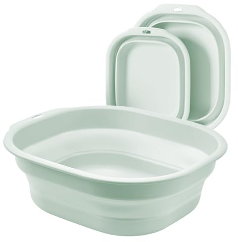 Bellglee 2 Pack Collapsible Wash Basin Set, Foldable Dish Tub, Small Medium Portable Sink for Kitchen, Camping, RV, Baby Bottles, Laundry, Plastic Washbasin -Green