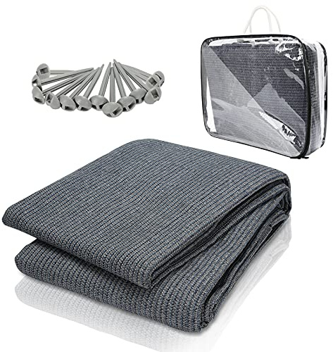Jiubiaz Alfombra para Tienda de campaña, con 12 Agujeros, 13 estacas y Bolsa de Transporte, Transpirable, Antideslizante, Lavable (Gris y Azul, 250 x 350 cm)