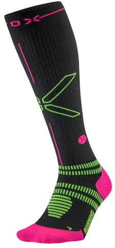 STOX Energy Socks, Calcetines de carrera para mujer, clase de compresión 23-32 mmHg, suela delgada, medias de compresión, calcetines de compresión, medias de contención, gris/fucsia, L