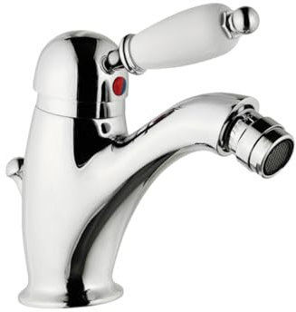 Yellowshop - Miscelatore bagno completo rubinetteria RETRO vintage leva pomo bianco lavabo bidet vasca e doccia incasso esterno in ottone cromato flessibile inox Made in italy (Bidet)