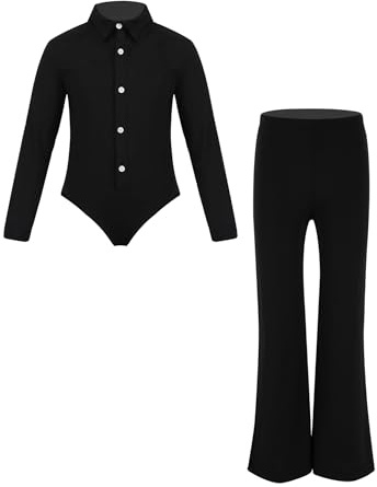 Sinleey Kind Junge Set Latein Tanz Outfit Tango Jazz Langarmiger Body Mit Weit Geschnittener Hose Ballroom Tanz Anzug Schwarz 140
