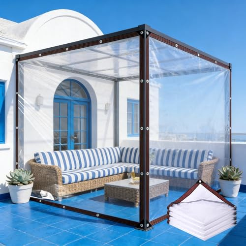 Telone Trasparente 220 x 250 cm 80 G M², in PVC Resistente Uv, Antipioggia Antistrappo, Antipolvere, Protezione Dal Vento, Telone Trasparente Occhiellato per Esterni, incolore