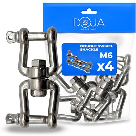 DOJA Barcelona Anillo Doble Giratorio Grillete - Pack 4 - Ø6mm - Grilletes Giratorios Doble, Anilla Giratoria, Diseño Versátil y Resistencia a La Corrosión para Cadenas Cables y Cinchas