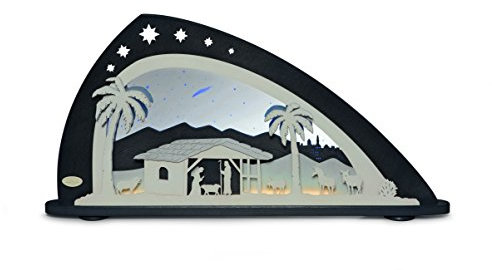 weigla - Schwibbogen original Erzgebirge I Motiv Bethlehem I LED-Lichterbogen Weihnachten I Größe 66 x 33,8 x 6 cm I Inklusive Beleuchtung I beleuchtete Weihnachtsdeko innen I aus Holz