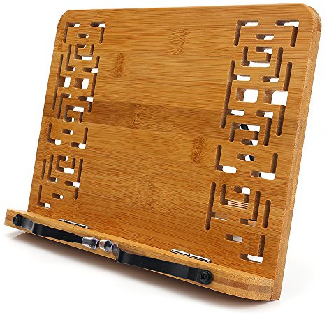 wishacc Buchständer aus Bambus, Leseständer, Kochbuchständer, faltbar, Tablet-PC, Lehrbuch-/Musikdokumenten-Ständer, Schreibtisch-Bücherablage mit Retro-Hohlmuster, elegantes Muster