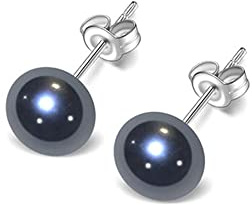 TreasureBay Stunning Natural Freshwater Pearl Stud Earrings With 925 Silver (Black)