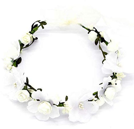 Rmeet Flor Corona,Diademas de Flores Garland Mujer Venda de Pelo Boho Cinta de Banda para Sombrero Ornamento Fiesta Festival Playa Travle Nupcial Boda Accesorios Ninos Blanco