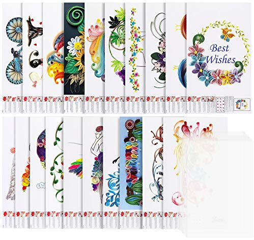 Rancco 20 Stück Quilling-Papier-Schablonen + 10 Stück PVC-Blätter, A4 Quilling-Kunstvorlage, filigranes Muster, Origami-Vorlage, Wandkunst, Filigran.