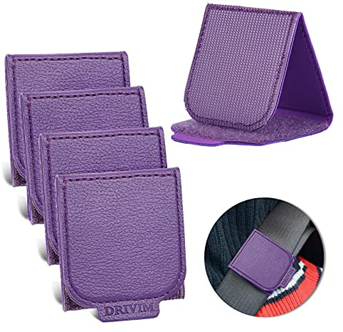 Car Seat Belt Adjuster, 4 Pack Premium PU Leather Seatbelt Clip for Vehicle Automobile Comfort Universal Shoulder Neck Strap Positioner for Adults (Purple)