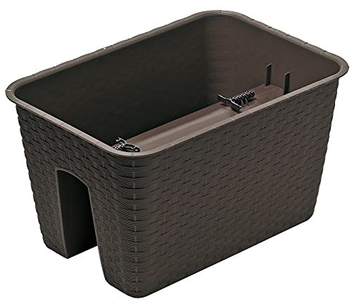 URBNLIVING Plastic Rattan Garden Flower Bridge Planter Fence Railing Balcony Herb Plant Pot (Oval 300mm, Brown)